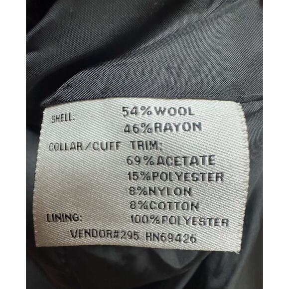 Pelle Studio Wool Blend Belted Coat Black Faux Fur Trim Sz M - Picture 6 of 7